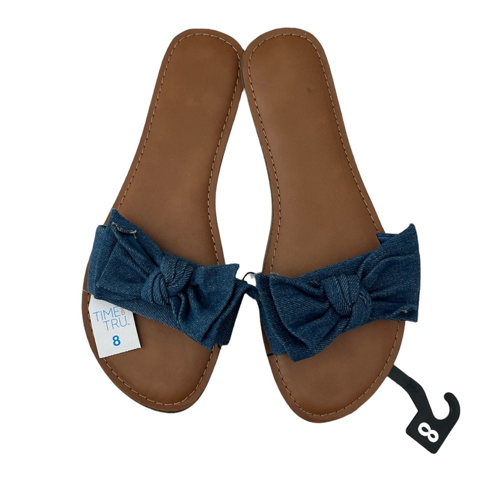 Time and Tru Blue Denim Bow Sandals Size 8